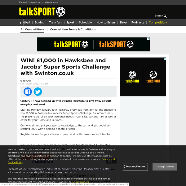 Win £1,000 in Hawksbee and Jacobs' Super Sports Challenge with Swinton.co.uk