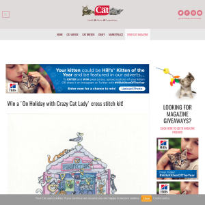 Win 1 of 2 On Holiday with Crazy Cat Lady Cross Stitch Kit