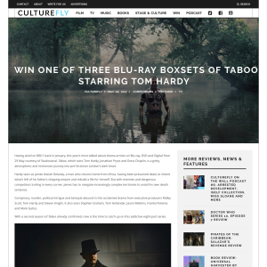 Win 1 of 3 blu-ray boxsets of Taboo starring Tom Hardy