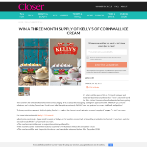 Win 1 of 5 three month supply of Kelly's of Cornwall ice Cream
