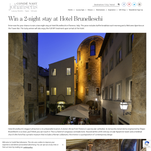 Win a 2-night stay at Hotel Brunelleschi
