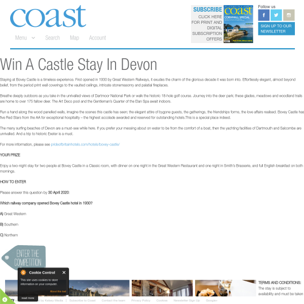 Win a 2 night stay in Bovey Castle In Devon