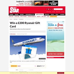 Win a £200 Ryanair Gift Card