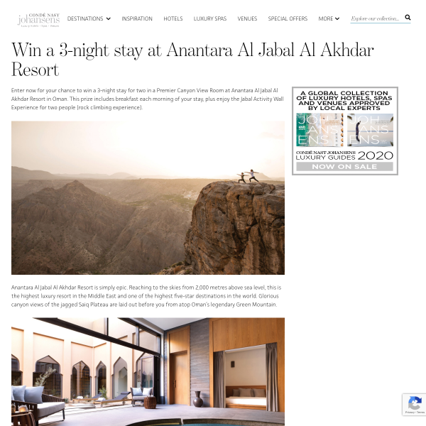 Win a 3-night stay at Anantara Al Jabal Al Akhdar Resort, Oman