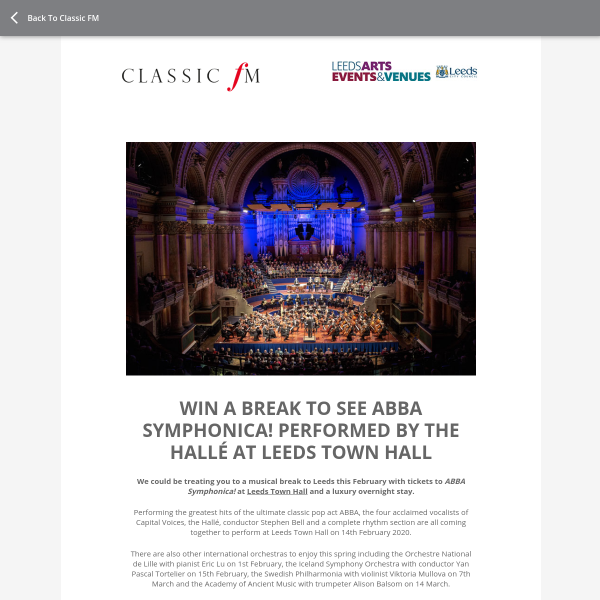 Win a break to see ABBA Symphonica at Leeds Town Hall