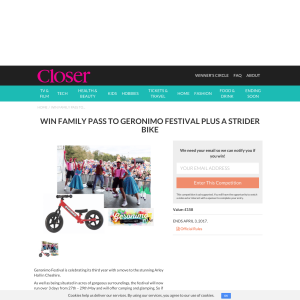 Win a Family Day Pass to Geronimo Festival plus a Strider 12 Sport Balance Bike