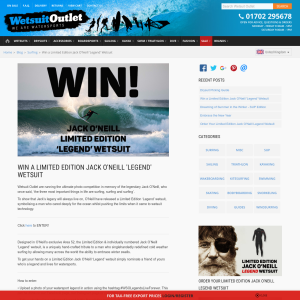 Win a limited edition Jack O'Neill 'Legend' wetsuit