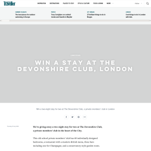 Win a stay at The Devonshire Club