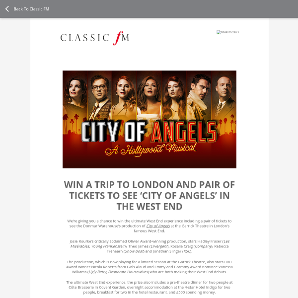 Win a trip to London and a pair of tickets to City of Angels in the West End