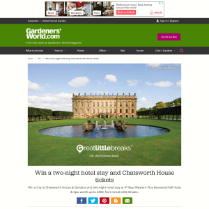 Win a two-night hotel stay and Chatsworth House tickets
