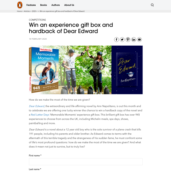Win an experience gift box and hardback of Dear Edward