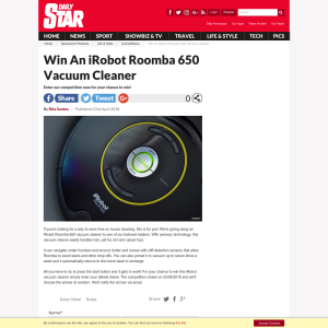 Win An iRobot Roomba 650 Vacuum Cleaner