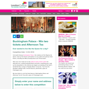 Win Buckingham Palace - two tickets and Afternoon Tea