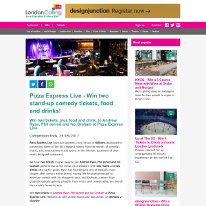 Win Pizza Express Live - two stand-up comedy tickets, food and drinks