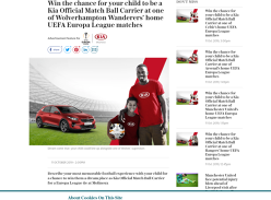 Win the chance for your child to be a Kia Official Match Ball Carrier at one of Wolverhampton Wanderers’ home UEFA Europa League matches