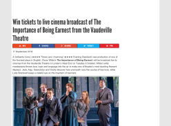 Win tickets to live cinema broadcast of The Importance of Being Earnest from the Vaudeville Theatre