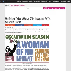 Win Tickets To See A Woman Of No Importance At The Vaudeville Theatre