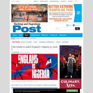 Free tickets to watch England v Nigeria on June 2