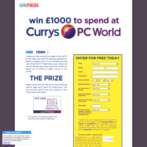 Win £1,000 to spend a Currys PC World