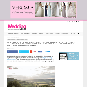 Win 1 of 2 £500 worth of wedding photography includes 2 photographers