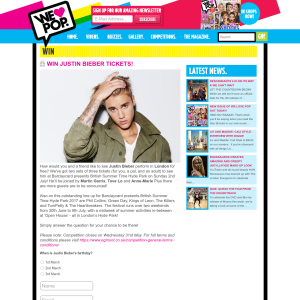 Win 1 of 2 Justin Bieber Tickets