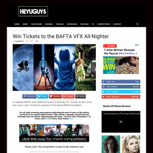 Win 1 of 2 Pairs of Tickets to the BAFTA VFX All-Nighter