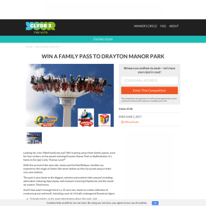 Win 1 of 3 family pass to Drayton Manor Park