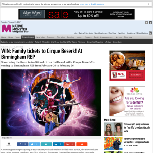 Win 1 of 3 Family Tickets to Cirque Beserk! At Birmingham REP