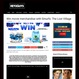 Win 1 of 3 movie merchandise with Smurfs: The Lost Village