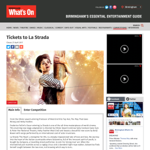 Win 1 of 3 Pairs of Tickets to La Strada at The REP Theatre, Birmingham