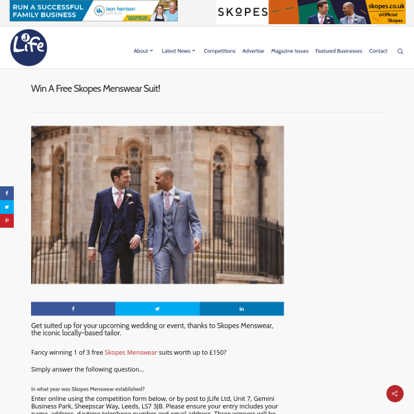 Win 1 of 3 Skopes Menswear Suits