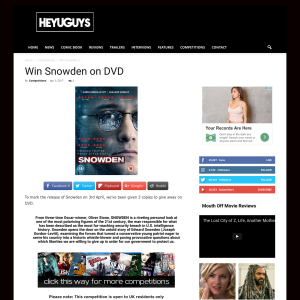 Win 1 of 3 Snowden on DVD