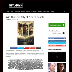 Win 1 of 3 The Lost City of Z prize bundle