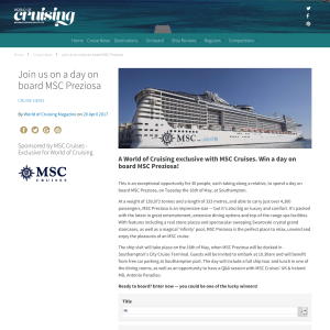 Win 1 of 30 Day Onboard MSC Preziosa For 2