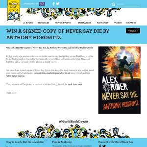 Win 1 of 5 signed copy of Never Say Die by Anthony Horowitz