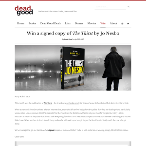 Win 1 of 5 Signed Copy Of The Thirst By Jo Nesbo