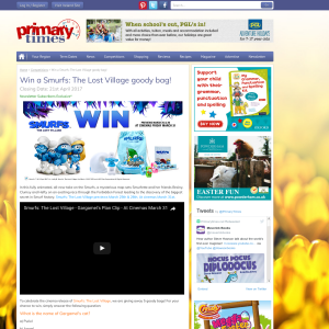 Win 1 of 5 Smurfs: The Lost Village goody bag