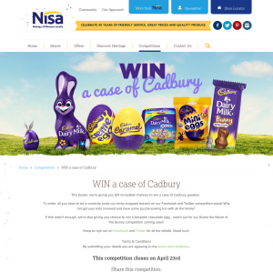 Win 1 of 6 cases of Cadburys Chocolate