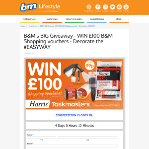 Win £100 B&M Shopping vouchers