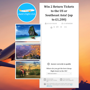 Win 2 Return Tickets to the US or Southeast Asia (up to £1,200)