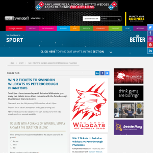 Win 2 Tickets to Swindon Wildcats vs Peterborough Phantoms