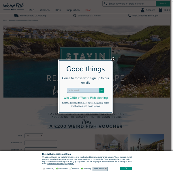 Win a £500 voucher for a holiday in Cornwall and a £200 Weird Fish voucher