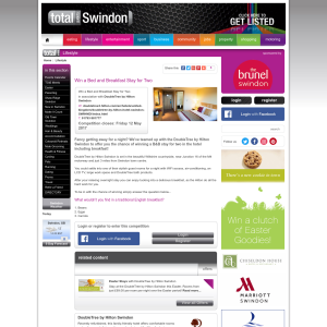 Win a Bed and Breakfast for Two at the Hilton, Swindon