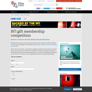 Win a BFI Membership gift voucher redeemable against a 12 month BFI Membership