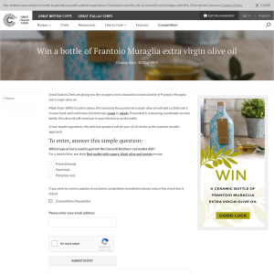 Win a Bottle of Frantoio Muraglia Extra Virgin Olive Oil
