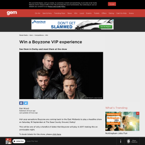 Win a Boyzone VIP Experience, Derby