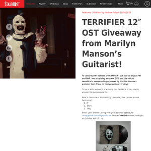 Win a DVD of Terrifier and the official soundtrack