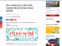 Win a family pass to the Family Friendly Folk by the Oak Festival Hatfield