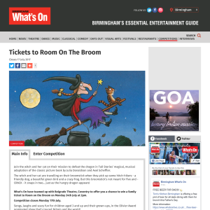 Win a family ticket to Room on the Broom at Belgrade Theatre in Coventry