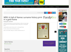Win a Hall Of Names Surname History Print In A Gold Frame